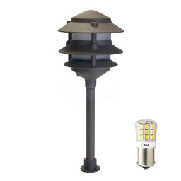 Outdoor LED landscape lighting bronze 3-tier pagoda path light warm white low voltage