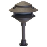 Outdoor LED landscape lighting bronze 2-tier pagoda path light warm white low voltage