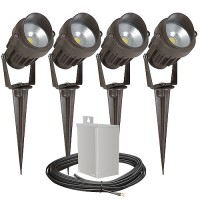 Pro Outdoor LED landscape lighting kit, four spot lights, 40watt power pack photocell, digital timer, 80-foot cable